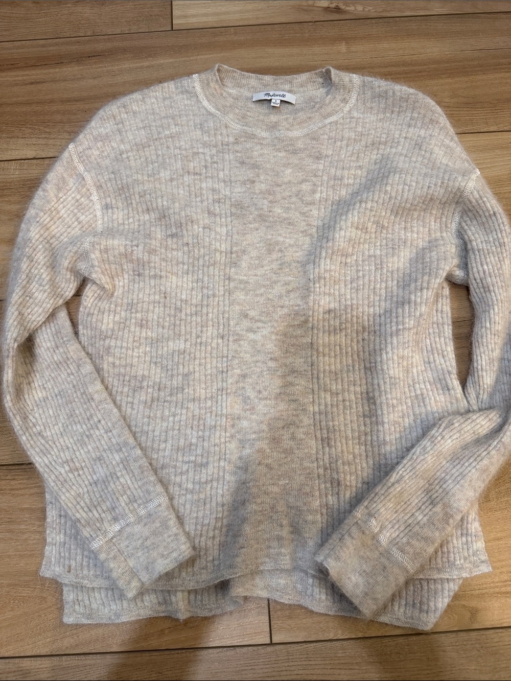 Madewell Cozy Ribbed Crewneck Sweater in Light Heather Cream
